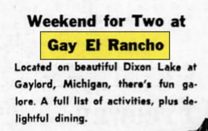 Sojourn Lakeside Resort (Gay El Rancho Ranch, El Rancho Stevens Ranch) - May 1965 Ad (newer photo)